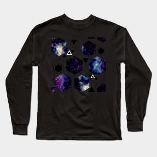 Violet Nebula in Hexagon and Black Triangles Long Sleeve T-Shirt